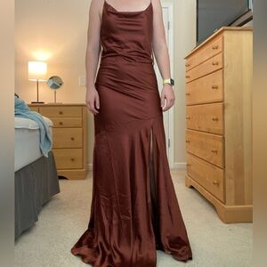 Revelry Satin Dress in Terracotta Rust